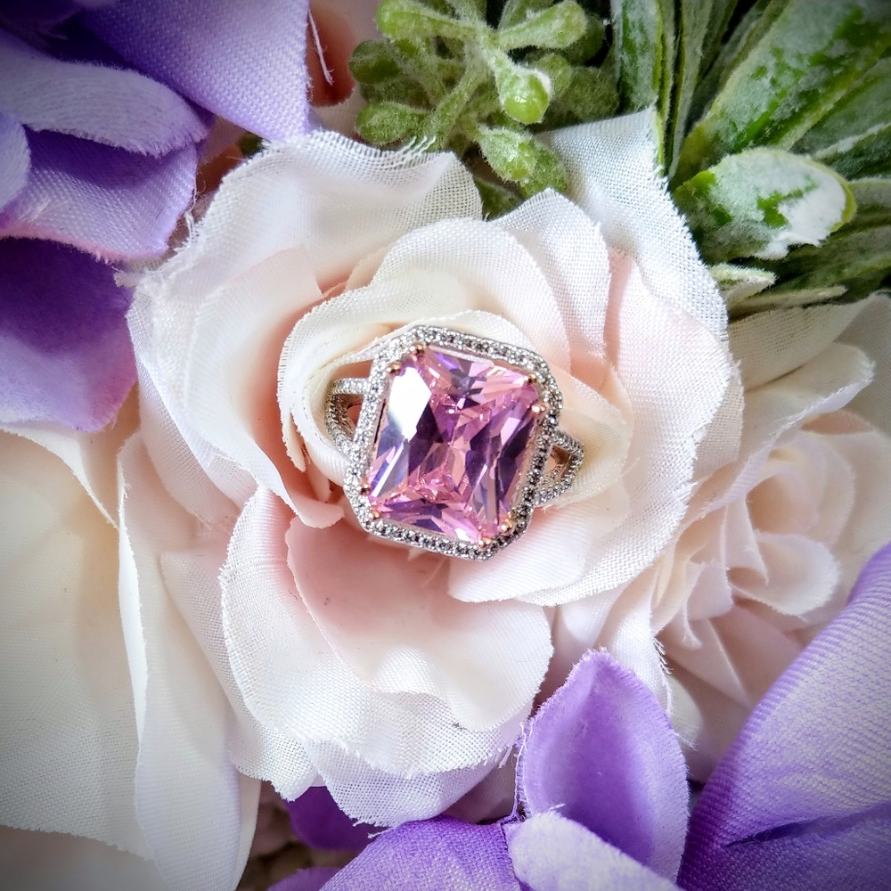 🔥LAST 1🔥NEW PRINCESS CUT SIMULATED PINK SPINEL RING - Picture 3 of 12